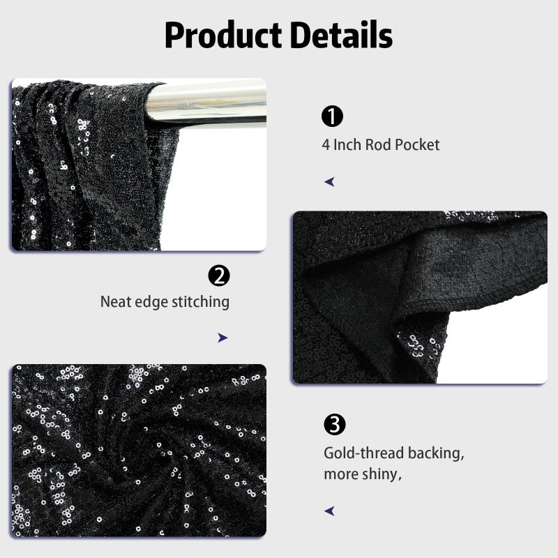 SquarePie Sequin Backdrop 6FT x 8FT Black Curtain Background for Halloween Wedding Party - Image 4